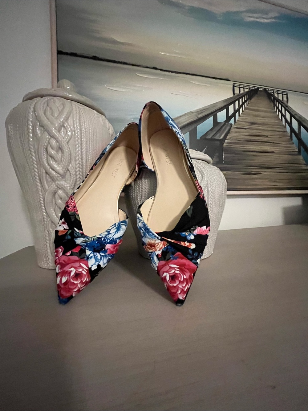 Nine West Black Floral Pointed-Toe D'Orsay Flats